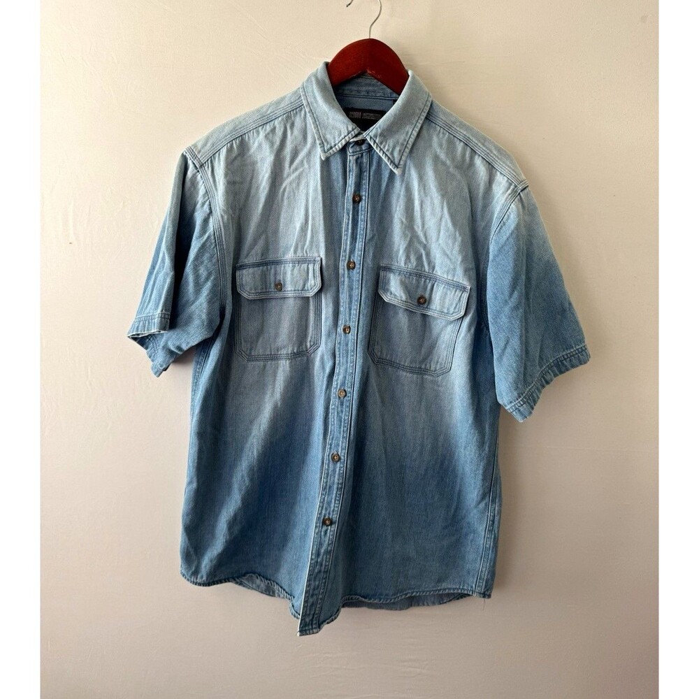 Faded Glory Authentic Men’s M Blue Denim Cotton Short Sleeve Button-Up Pockets